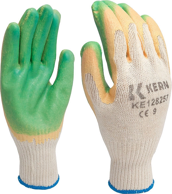 Перчатки рабочие х/б, латекс двойной, 10 кл.вязки, разм.9, зеленые KERN (пара)