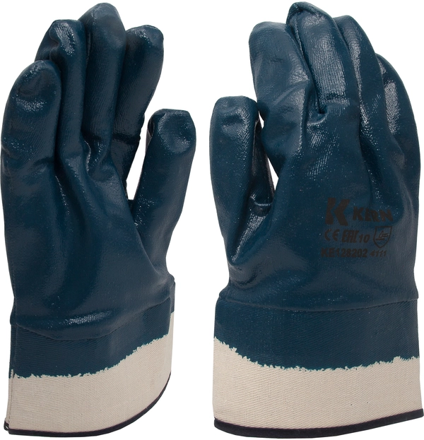 Перчатки рабочие джерси, нитриловое покрытие, манжета: крага, разм.10, синие KERN (пара)