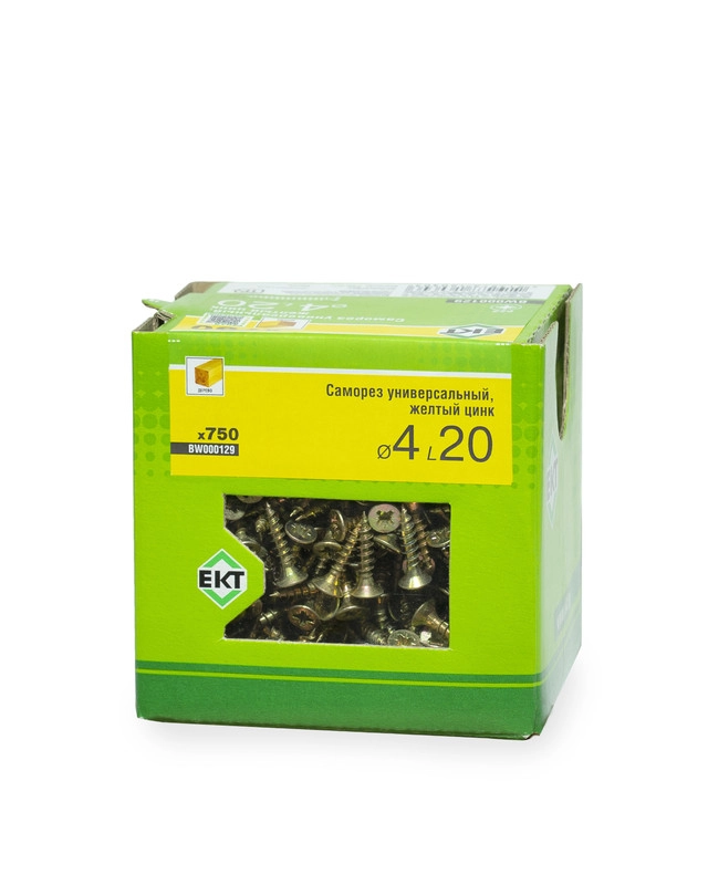 Саморез универсальный 4.0х20, желтый цинк, в коробке с окном, ЕКТ (упак/750шт)