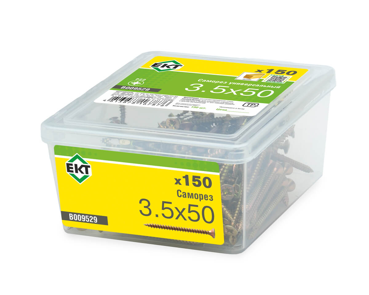 Саморез универсальный 3.5x50, желтый цинк, в пласт. контейнере, ЕКТ (упак/150шт)