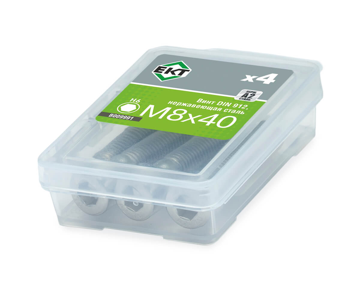 Винт с цилиндр. гол. и внутр. шестигр. M8х40, DIN912, НЕРЖ. СТАЛЬ, ЕКТ (упак/4шт)
