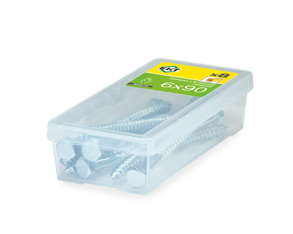 Саморез с 6-гранной головкой, 6.0x90 острый, цинк, ЕКТ (упак/8шт)