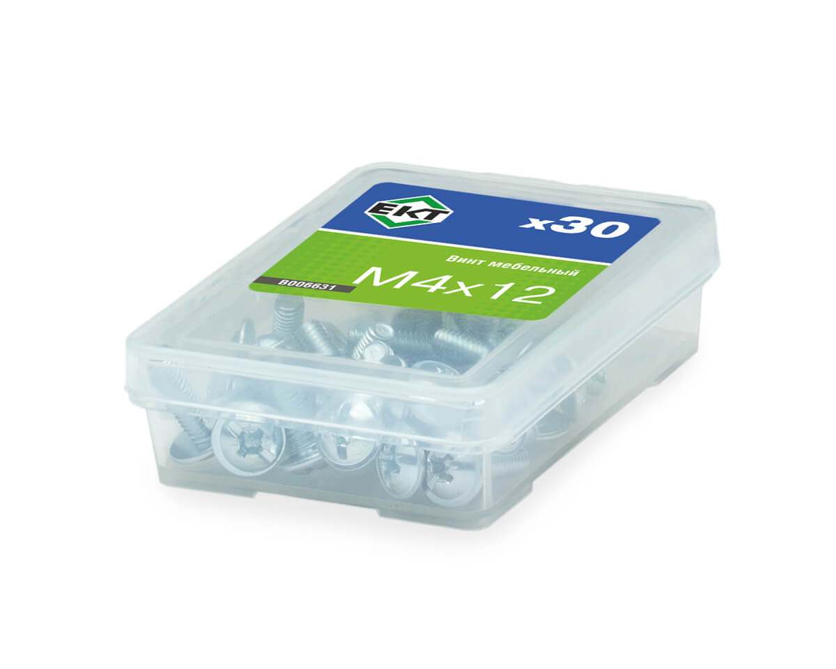 Винт мебельный 4х12, полусфер. головка, шлиц KOMBI, цинк (упак/30шт)