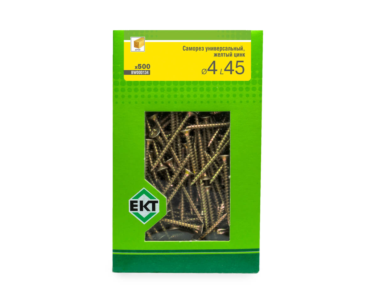 Саморез универсальный 4.0х45, желтый цинк, в коробке с окном, ЕКТ (упак/500шт)