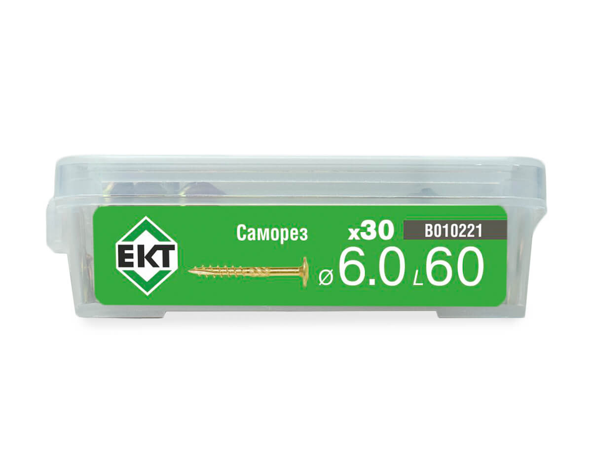 Саморез конструкционный 6.0x60, прессшайба, желтый цинк, ЕКТ (пласт.конт./30шт)
