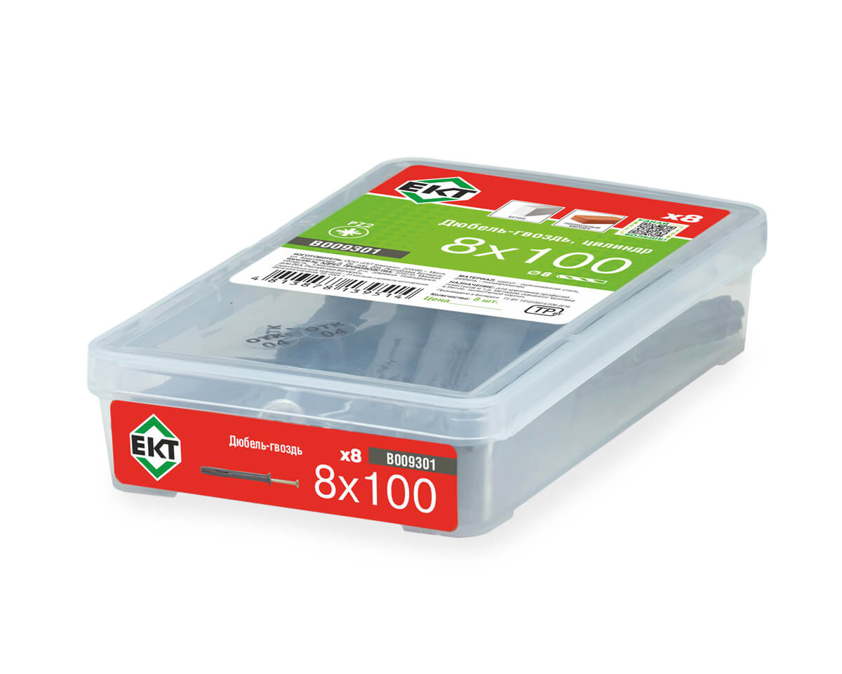 Дюбель-гвоздь GL, 8x100 цилиндр, п/п, ЕКТ (пласт.конт./8шт)