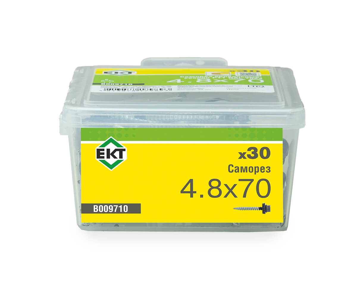 Саморез кровельный с резин. прокл. 4.8x70, сверло PT1, RAL7024, в пласт. контейнере, ЕКТ (упак/30шт)