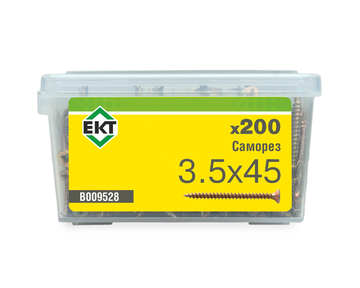 Саморез универсальный 3.5x45, желтый цинк, в пласт. контейнере, ЕКТ (упак/200шт)