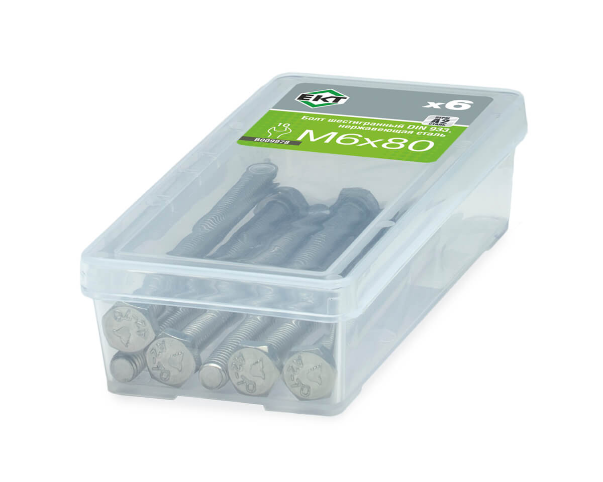 Болт с шестигранной головкой M6х80, DIN933, НЕРЖ. СТАЛЬ, ЕКТ (упак/6шт)