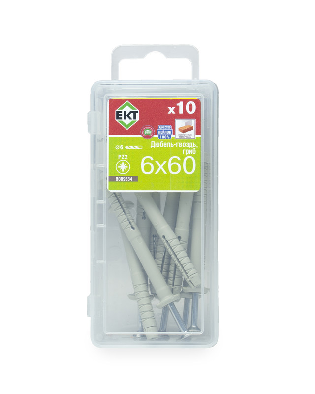 Дюбель-гвоздь GL, 6x60 гриб, нейлон, ЕКТ (мини-конт./10шт)