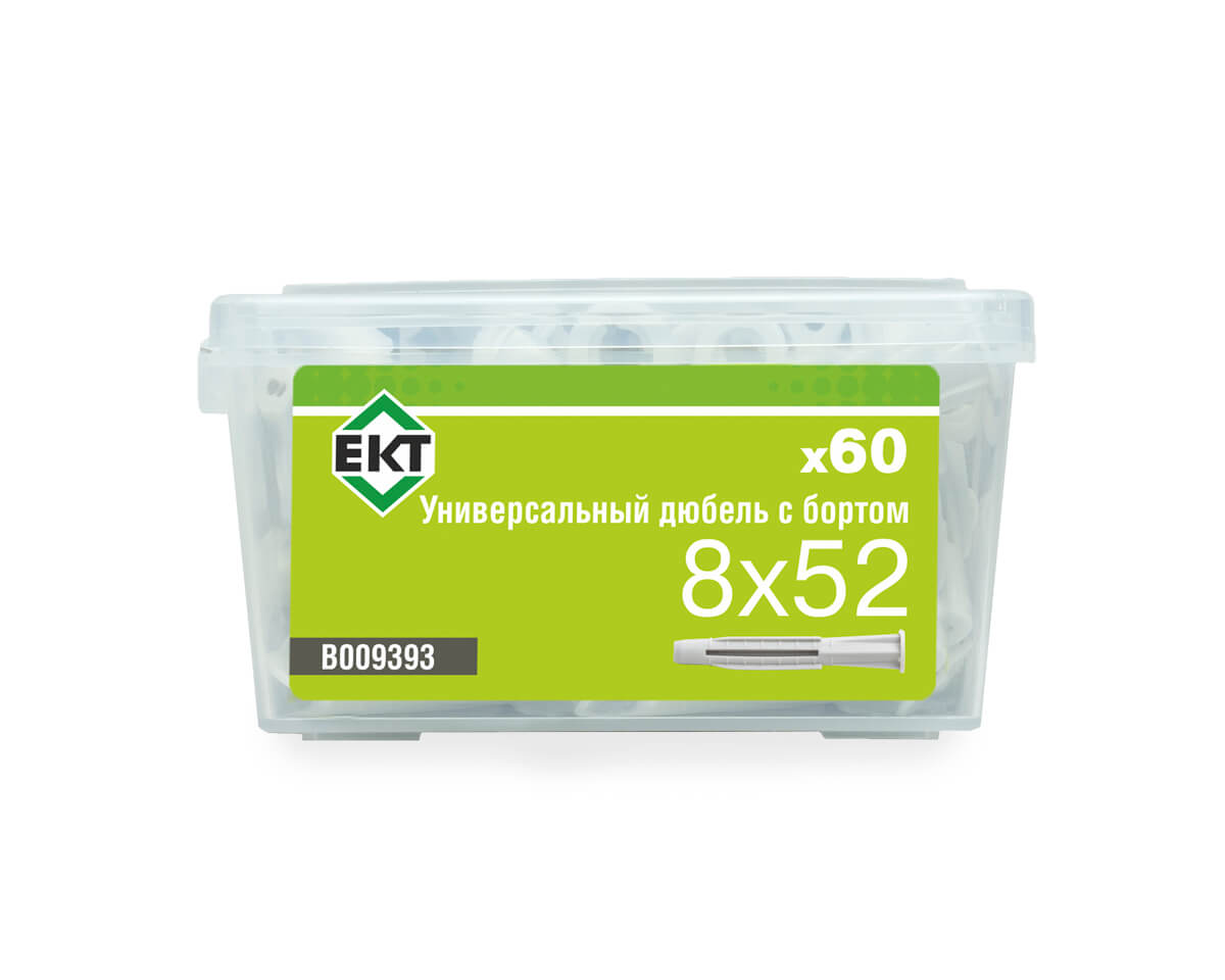Универсальный дюбель с бортом UKD 8x52, НЕЙЛОН, в пласт. контейнере (упак/60шт) ЕКТ
