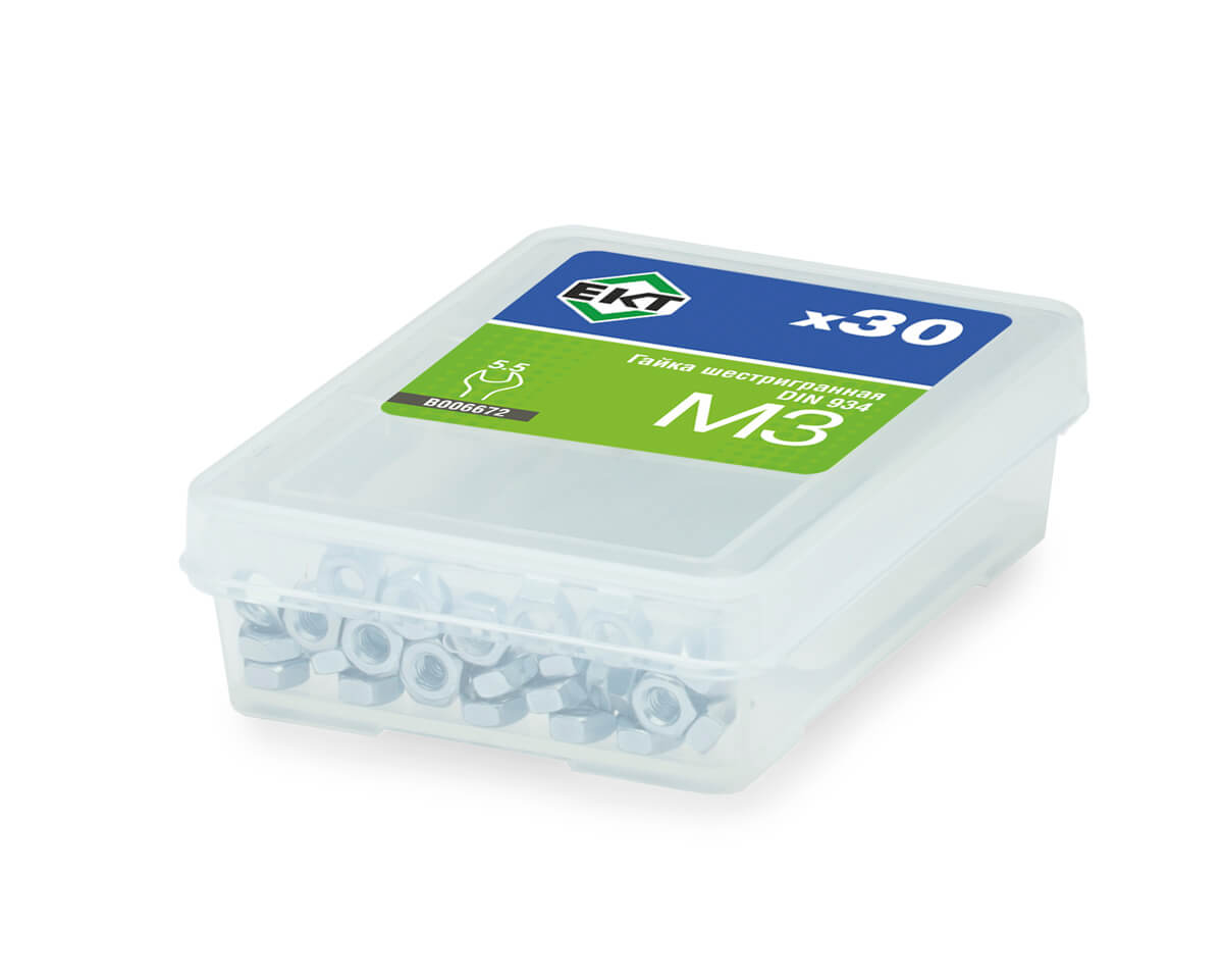 Гайка М3, цинк, прочн. 6 DIN 934 (упак/30шт)