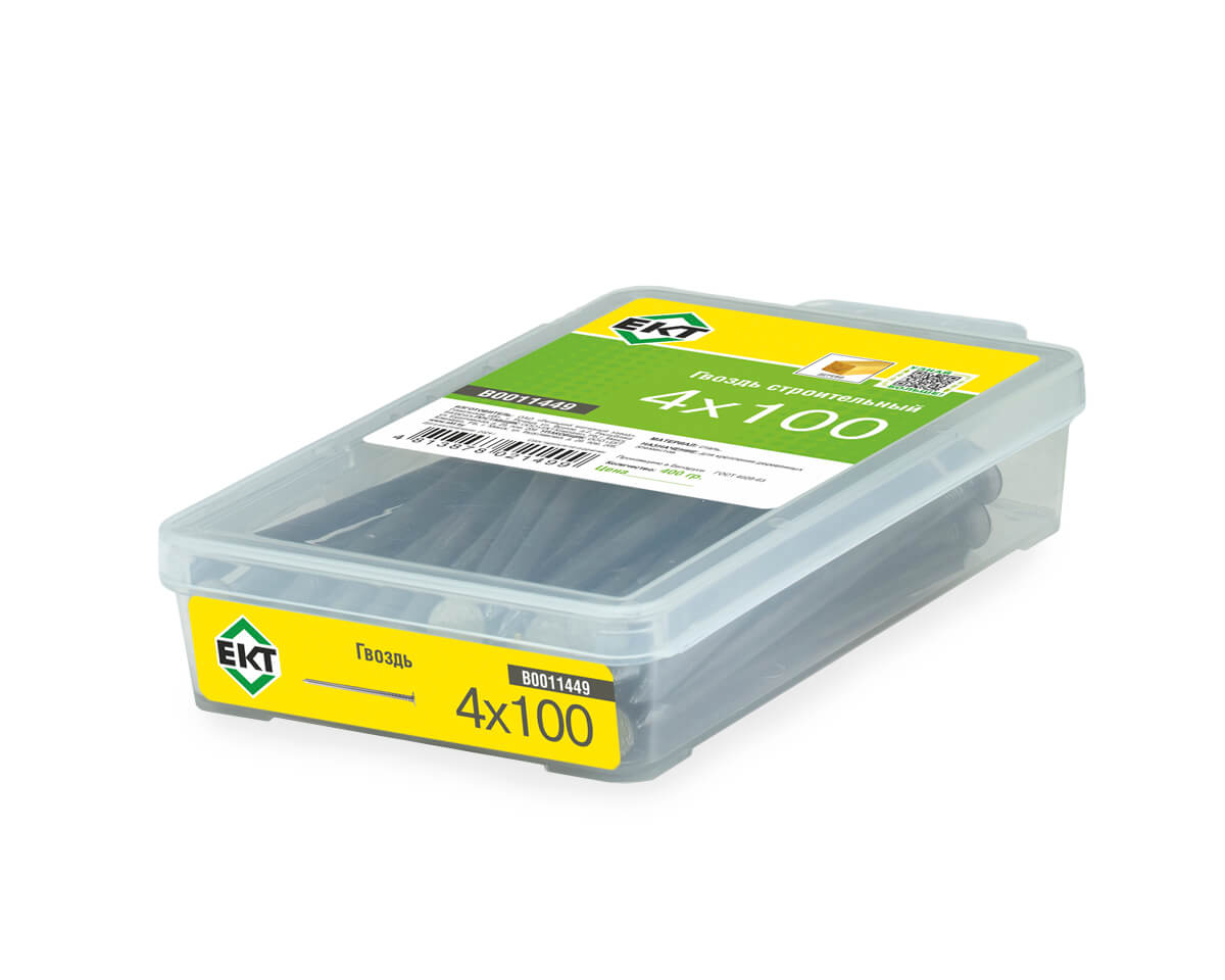 Гвоздь строительный 4,0х100 в пласт. контейнере (упак/0,4кг)