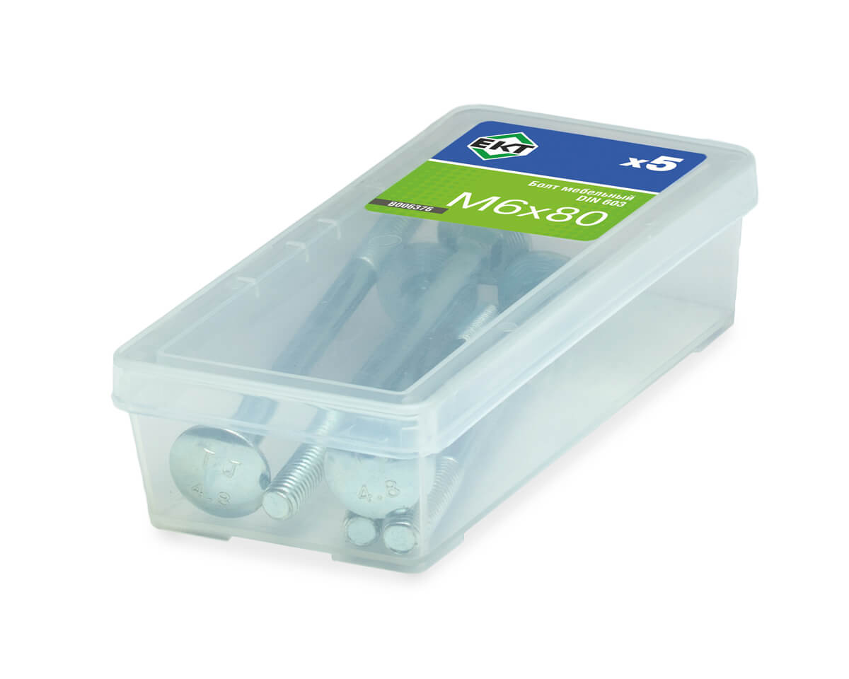 Болт мебельный 6х 80, цинк, прочн. 4.8 DIN 603, (упак/5шт)