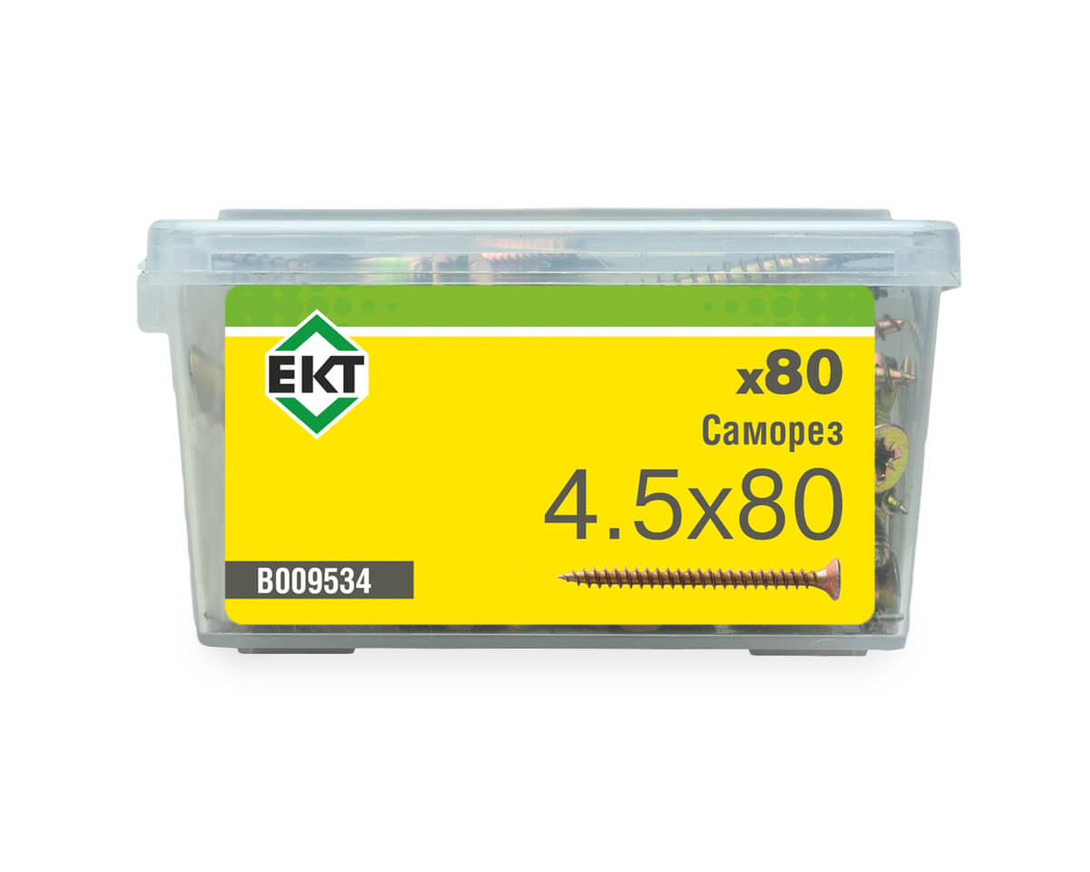 Саморез универсальный 4.5x80, желтый цинк, в пласт. контейнере, ЕКТ (упак/80шт)