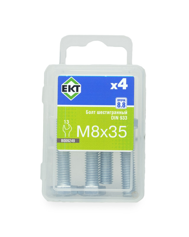 Болт шестигранный 8х 35, цинк, прочн. 8.8 DIN 933 (ГОСТ 7798-70) (упак/4шт)