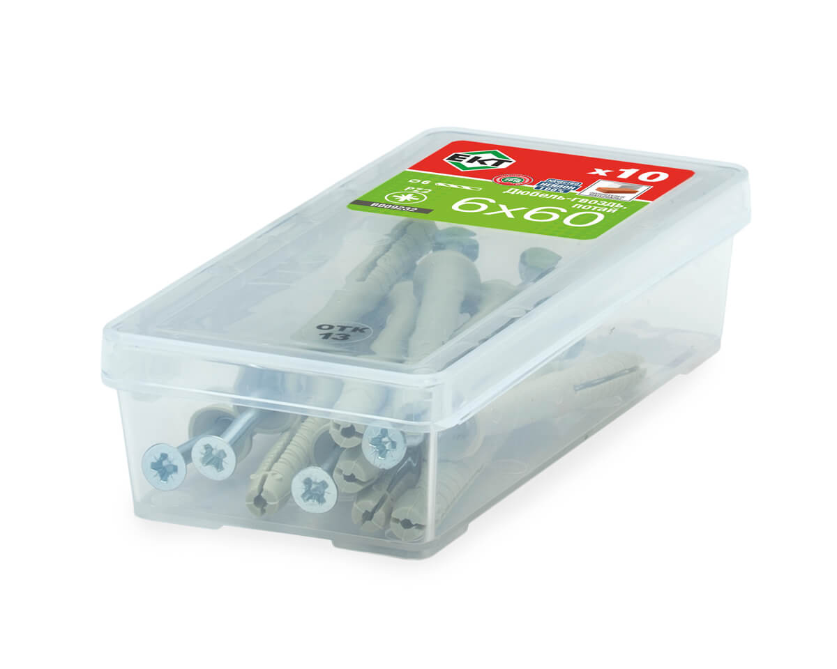 Дюбель-гвоздь GL, 6x60 потай, нейлон, ЕКТ (мини-конт./10шт)