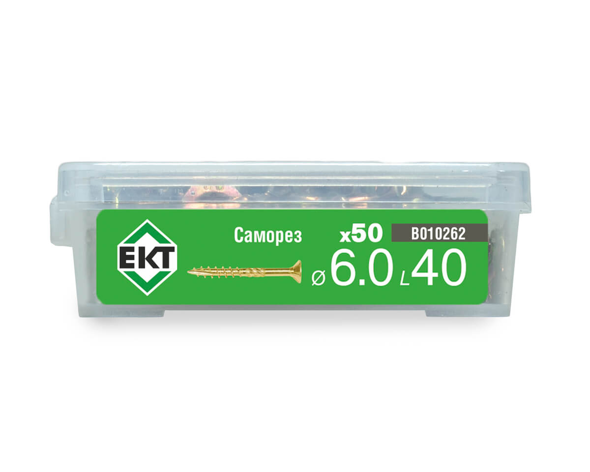 Саморез конструкционный 6.0x40, потай, желтый цинк, ЕКТ (пласт.конт./50шт)