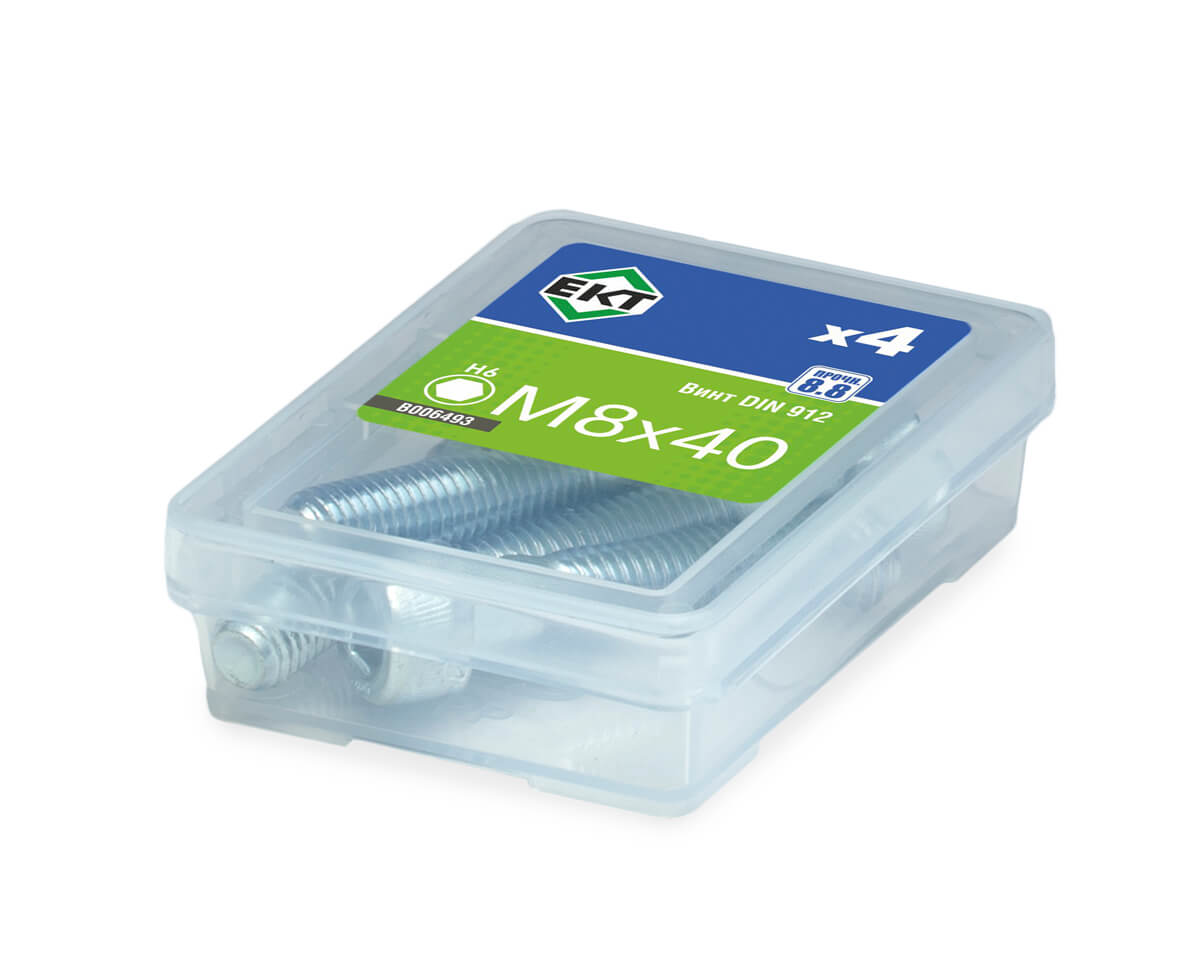 Винт 8х 40 с цилиндр.гол.и внутр.шестигр., цинк,прочн.8.8 DIN 912 (упак/4шт)