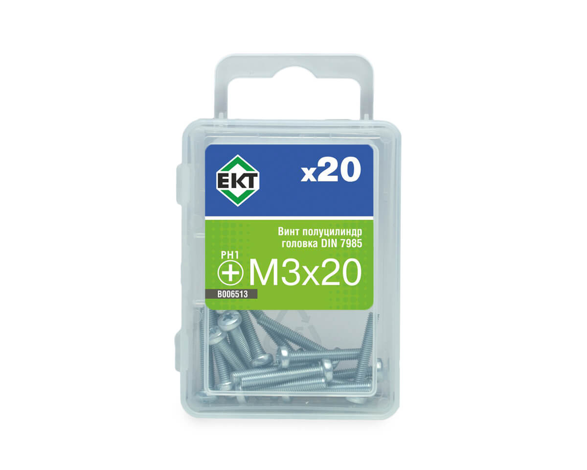 Винт 3х20 полуцилиндр. головка Ph, цинк, прочн. 4.8 DIN 7985 (упак/20шт)