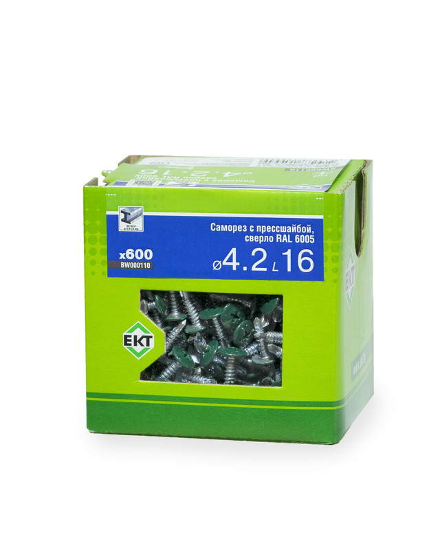 Саморез с п/ш 4.2х16 сверло, RAL 6005, в коробке с окном, ЕКТ (упак/600шт)