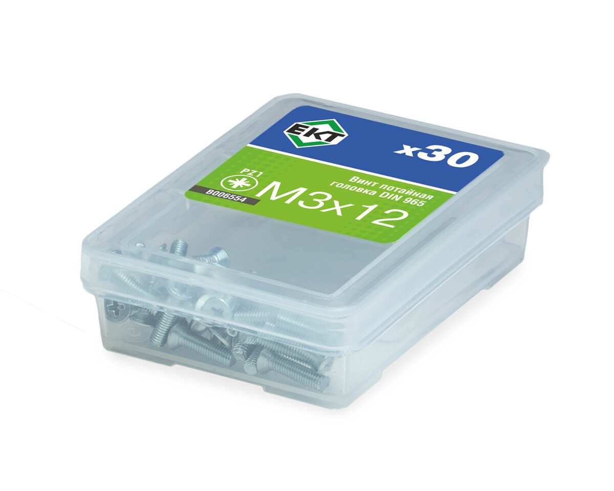 Винт 3х12 пот. гол. POZI, цинк, DIN 965 (упак/30шт)