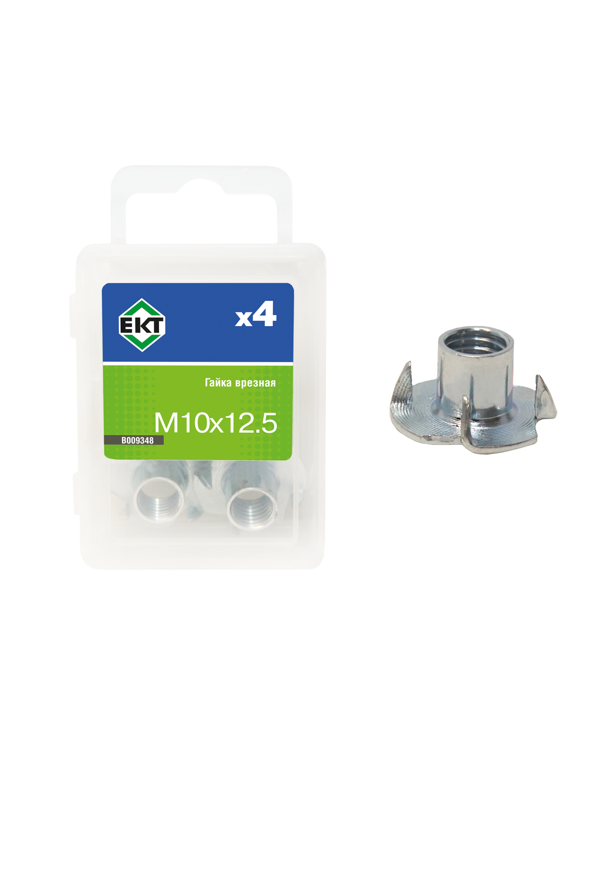 Гайка врезная М10х12.5, оцинк. (упак/4шт) ЕКТ