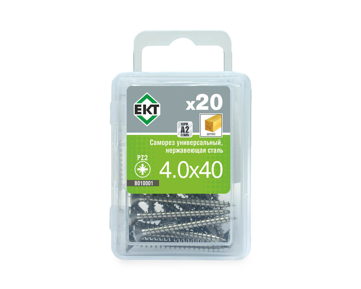 Саморез универсальный 4.0х40, НЕРЖ. СТАЛЬ, ЕКТ (упак/20шт)