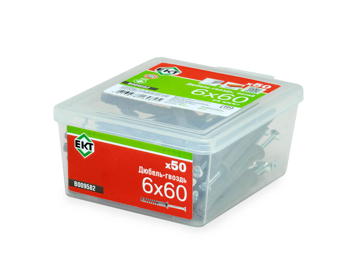Дюбель-гвоздь GL, 6x60 потай, п/п, ЕКТ (пласт.конт./50шт)