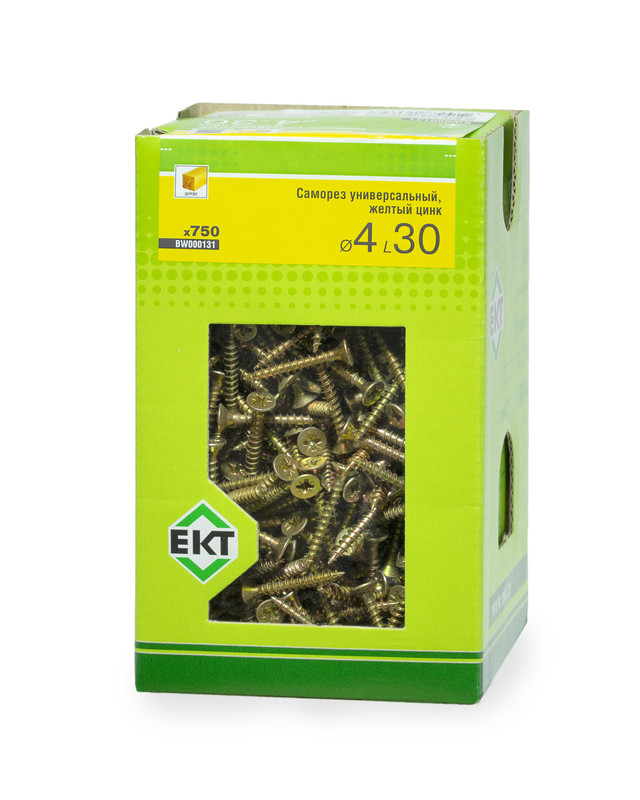 Саморез универсальный 4.0х30, желтый цинк, в коробке с окном, ЕКТ (упак/750шт)