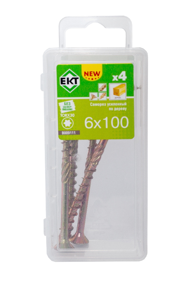 Саморез усиленный по дереву TORX30 6.0x100, потай, желт. цинк (упак/4шт)