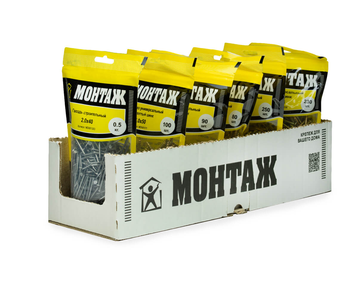 Гвоздь строительный 2.0x40, дой-пак M, МОНТАЖ (пакет/0.5кг)