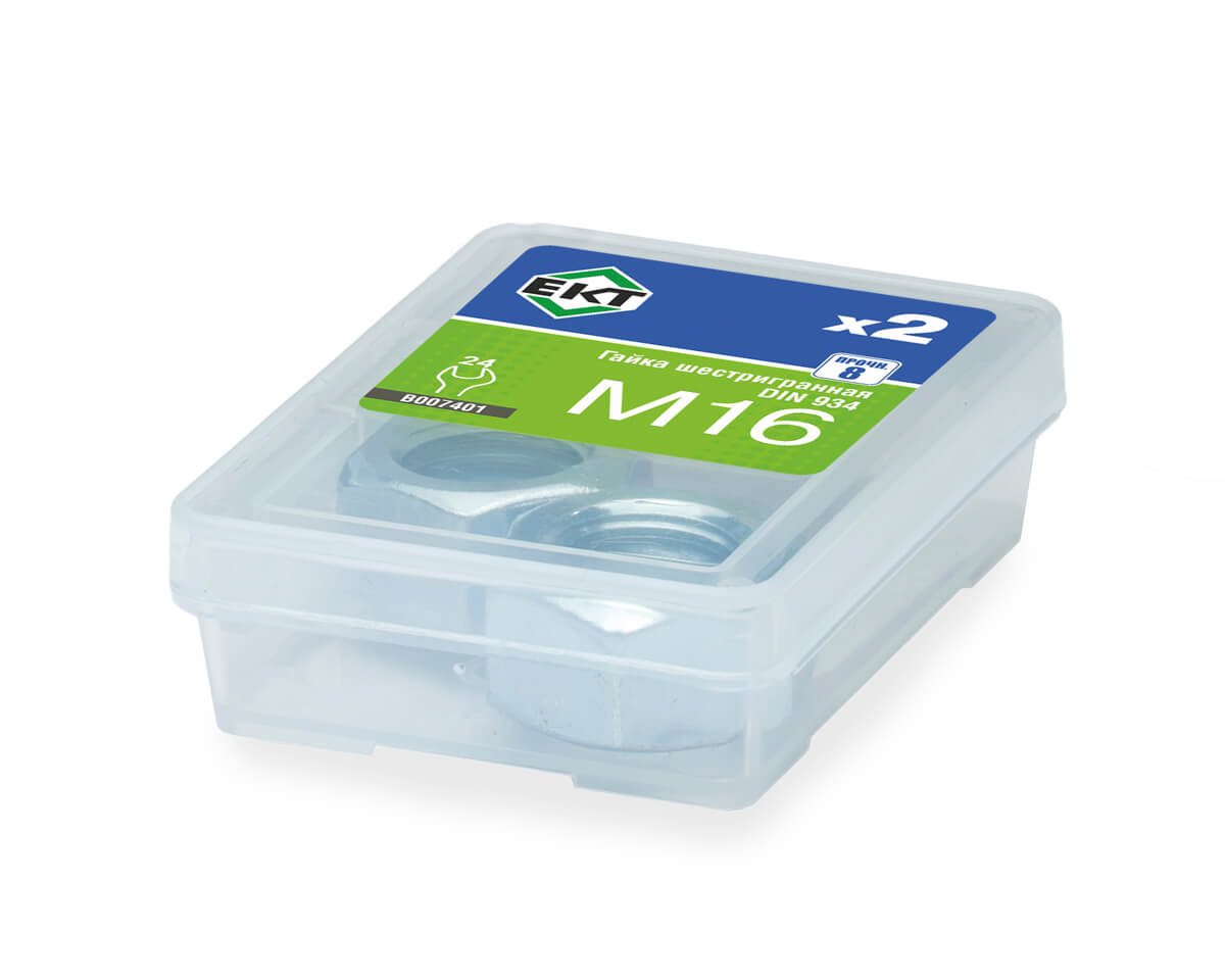 Гайка М16, цинк, прочн. 8 DIN 934 (упак/2шт)