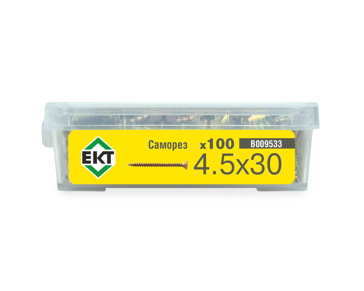 Саморез универсальный 4.5x30, желтый цинк, в пласт. контейнере, ЕКТ (упак/100шт)
