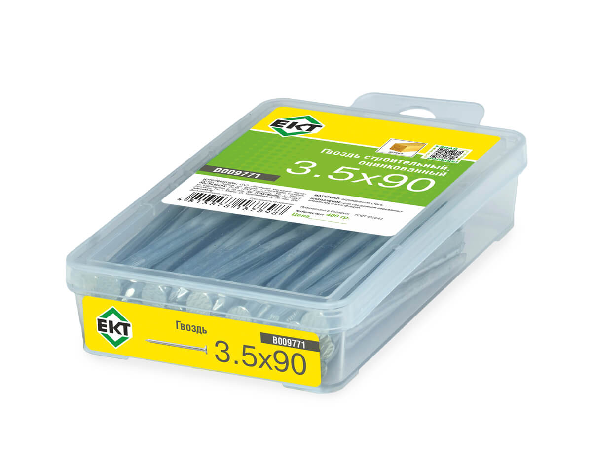 Гвоздь строительный, 3.5х90, цинк, в пласт. контейнере, ЕКТ (упак/0.4кг)