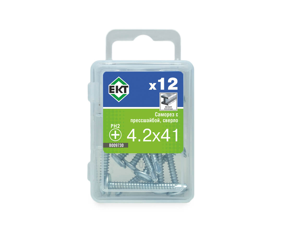Саморез с прессшайбой, 4.2x41 сверло, цинк, ЕКТ (упак/12шт)