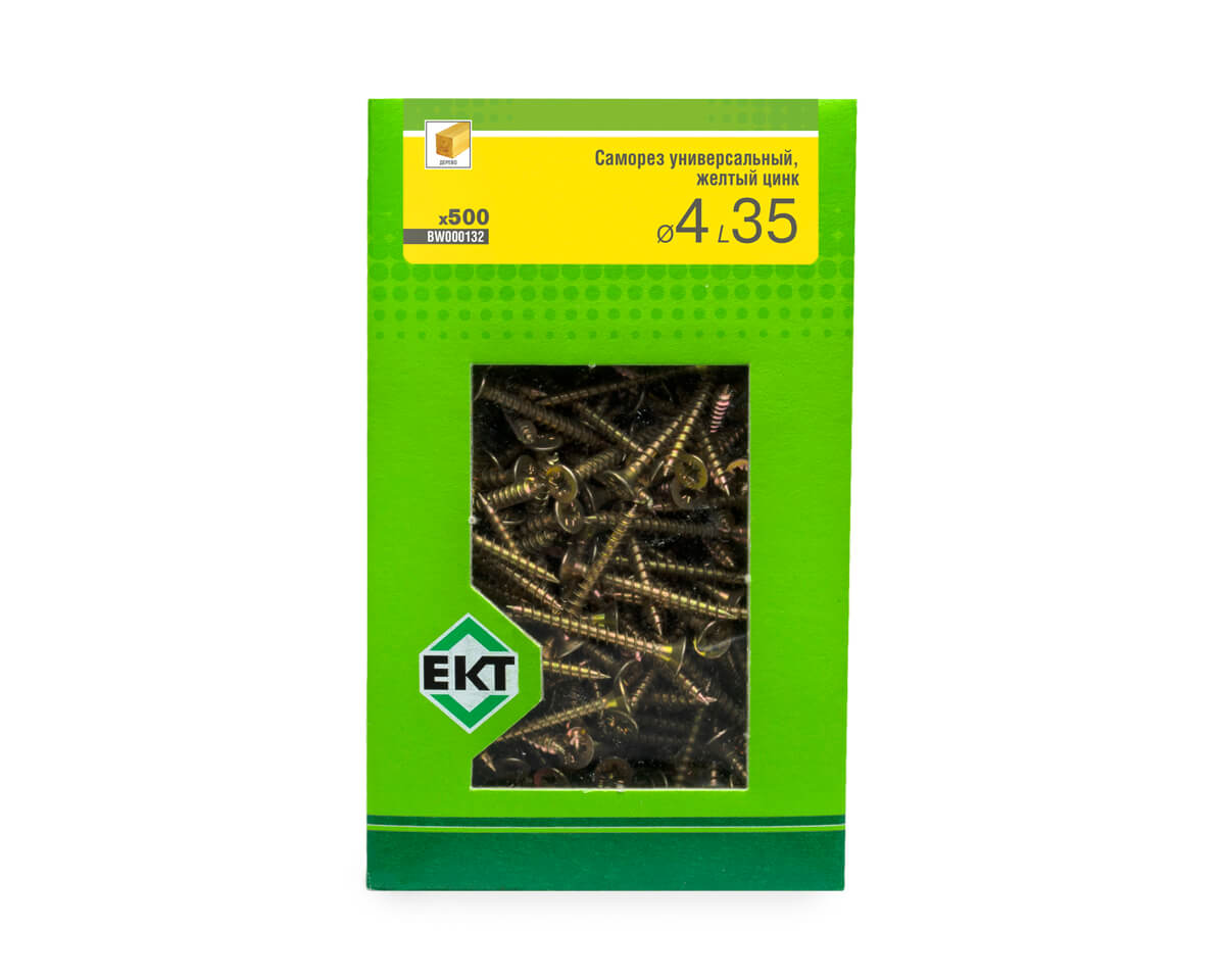 Саморез универсальный 4.0х35, желтый цинк, в коробке с окном, ЕКТ (упак/500шт)