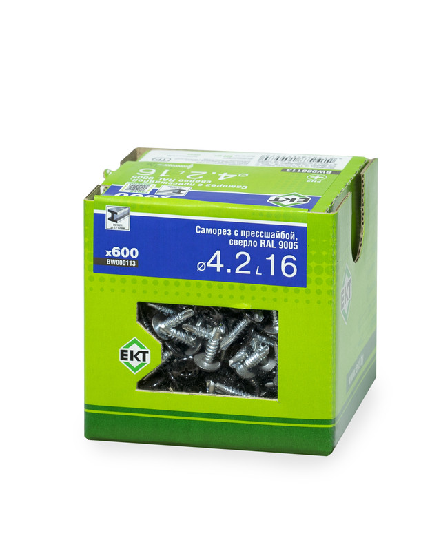 Саморез с п/ш 4.2х16 сверло, RAL 9005, в коробке с окном, ЕКТ (упак/600шт)