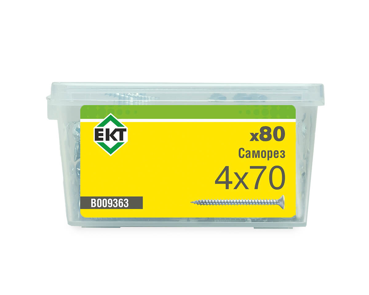 Саморез универсальный 4.0х70, белый цинк в пласт. контейнере (упак/80шт) ЕКТ