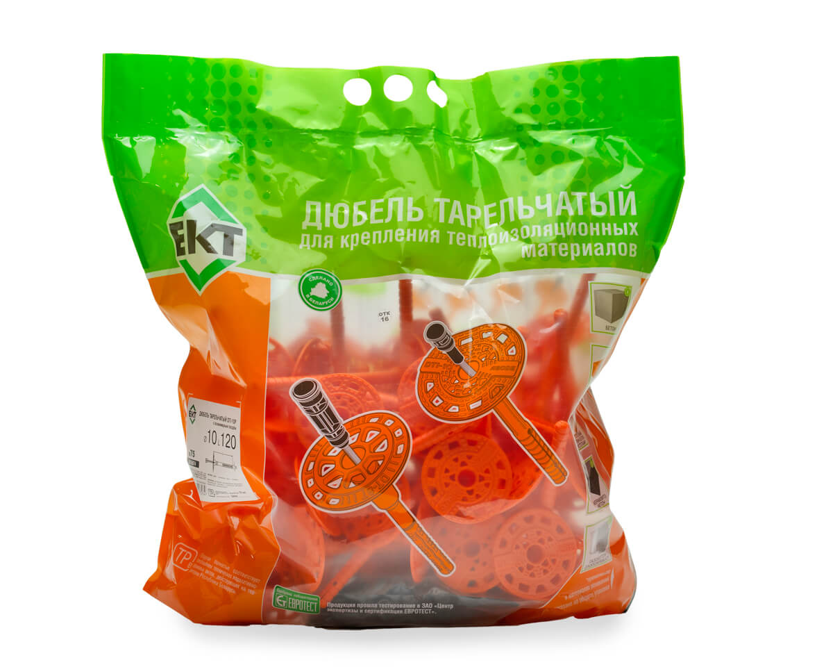 Дюбель тарельчатый 10х120 с полиамидным гвоздем DTI-10P, ЕКТ (пакет/75шт)