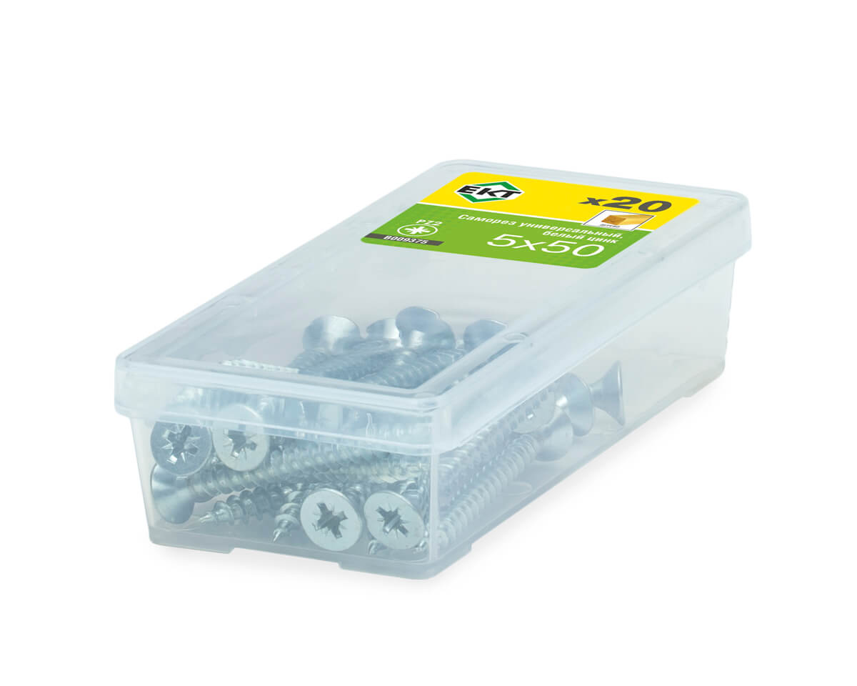 Саморез универсальный 5.0х50, белый цинк (упак/20шт) ЕКТ