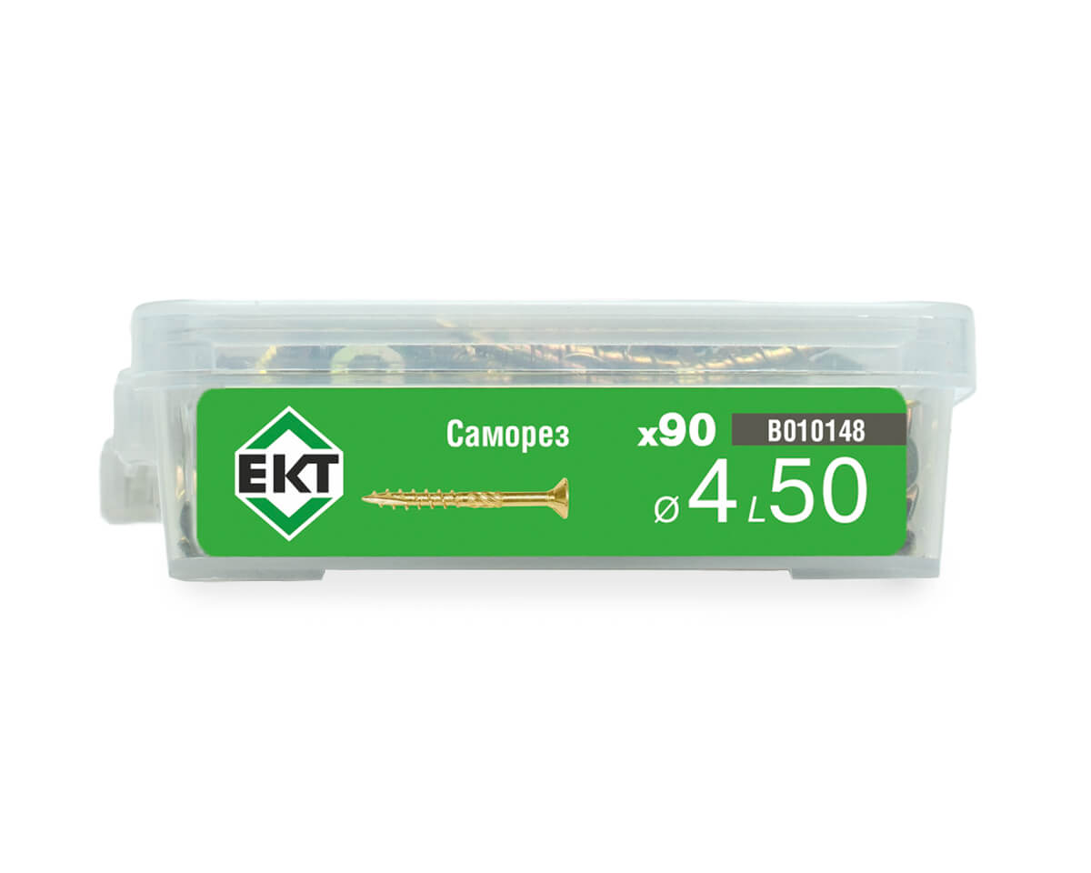 Саморез конструкционный 4.0х50, потай, желтый цинк, ЕКТ (пласт.конт./90шт)