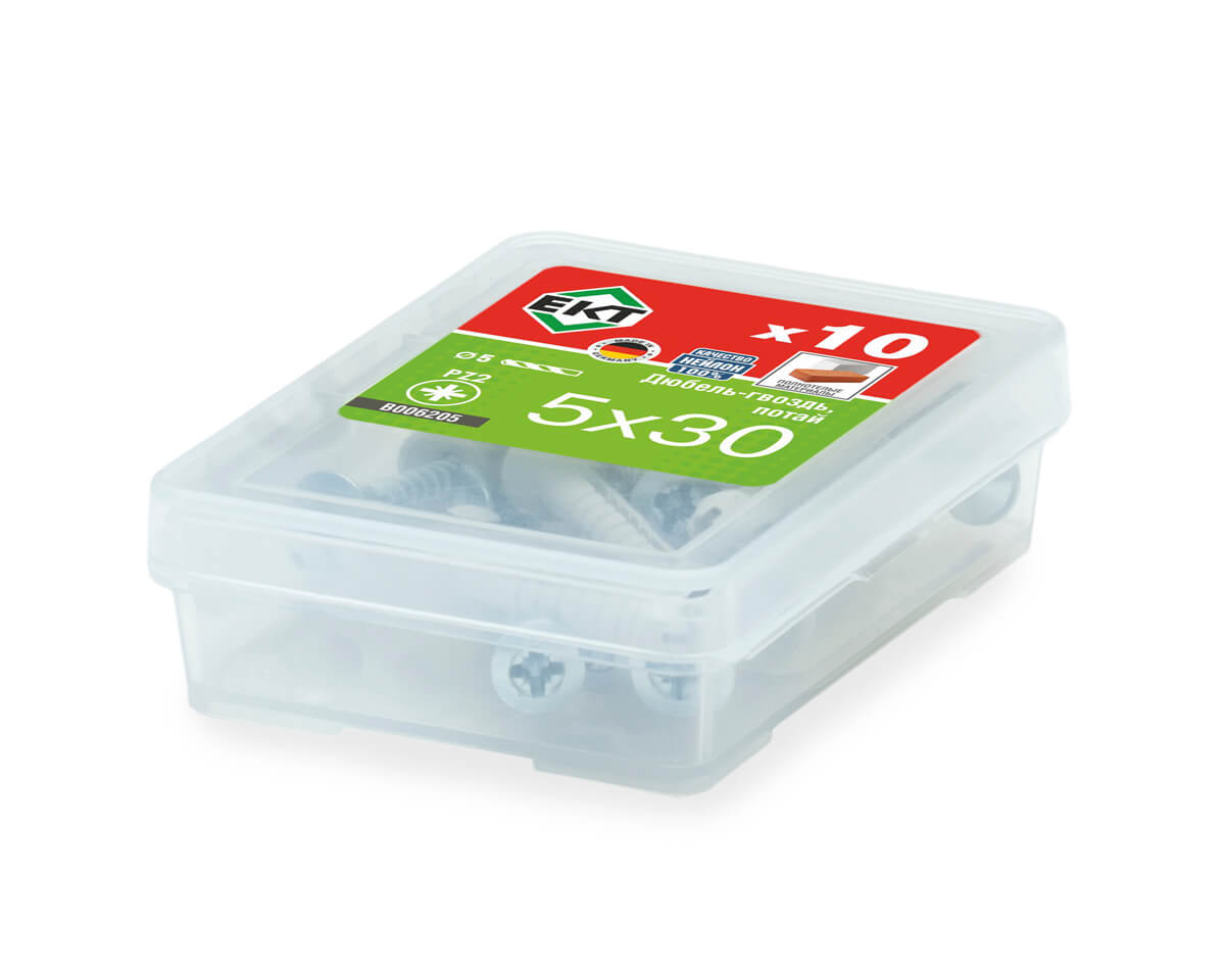 Гвоздевой дюбель с потайной головкой KEW ND S 5x30, (упак/10шт) НЕЙЛОН