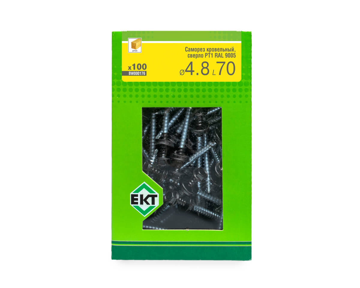 Саморез кровельный с резин. прокл. 4.8х70 сверло PT1, RAL 9005, в коробке с окном, ЕКТ (упак/100шт)