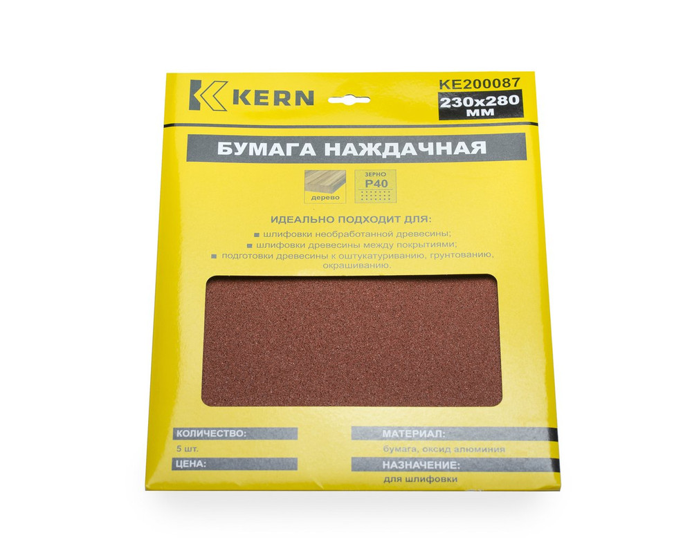 Бумага наждачная 230х280мм, зерно 40, оксид алюм., KERN (упак/5шт)