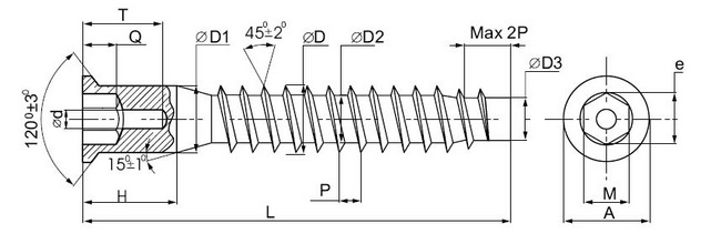 Мебельный шуруп-стяжка (конфирмат) потай, внутр. шестигранник, 5,0х50, цинк, ЕКТ (упак/250шт)