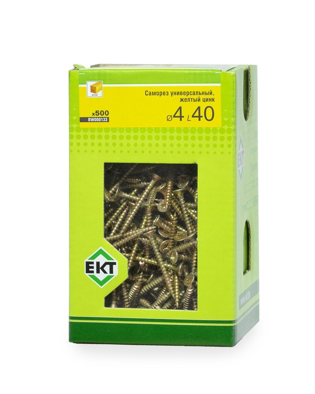 Саморез универсальный 4.0х40, желтый цинк, в коробке с окном, ЕКТ (упак/500шт)