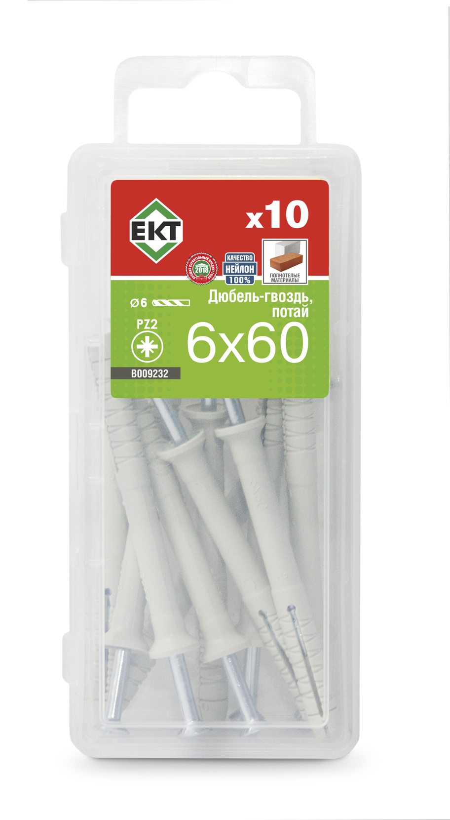 Дюбель-гвоздь GL, 6x60 потай, нейлон, ЕКТ (мини-конт./10шт)