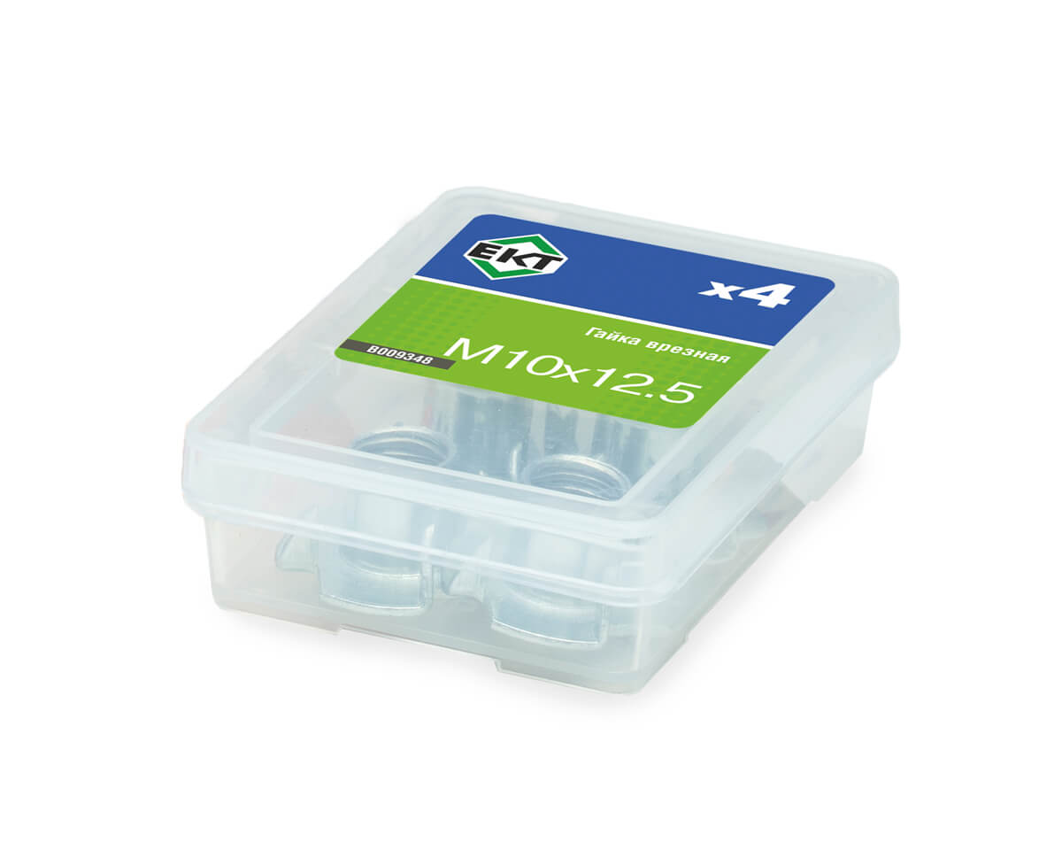 Гайка врезная М10х12.5, оцинк. (упак/4шт) ЕКТ