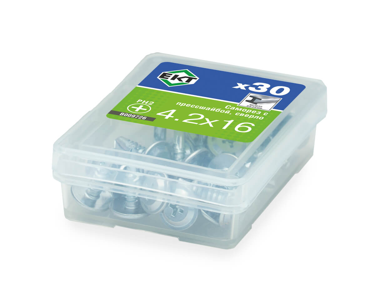 Саморез с прессшайбой, 4.2x16 сверло, цинк, ЕКТ (упак/30шт)